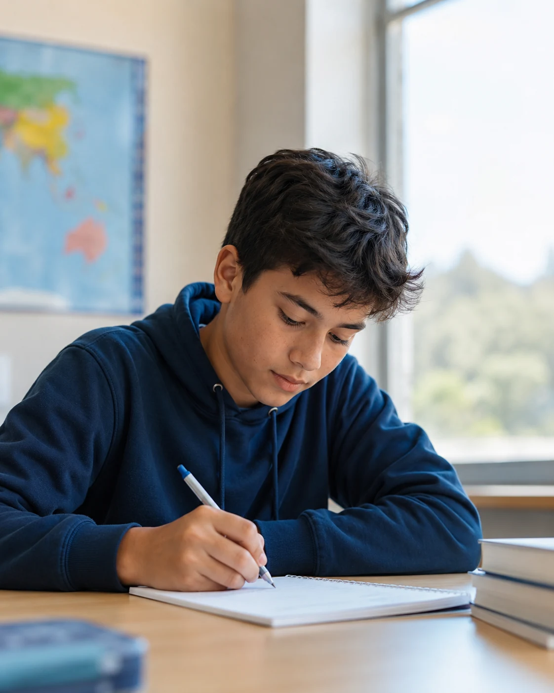 ノートに考えを書き留める学生のイメージ
